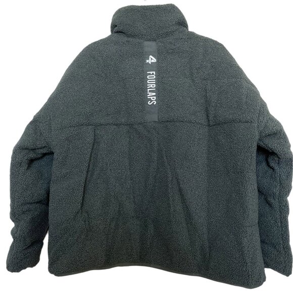 Fourlaps Womens Polar Quilted Sherpa Jacket Bomber Green Reversible Deep Pile - Picture 3 of 14